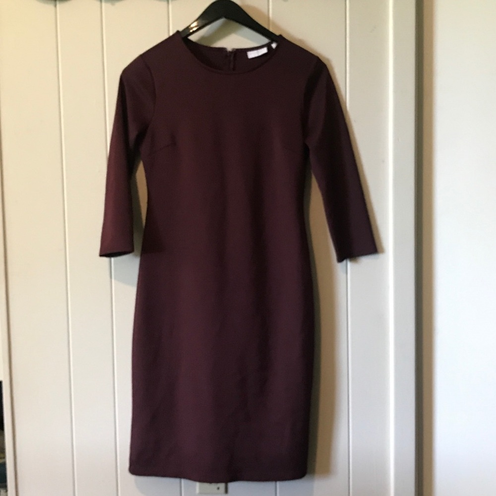 Sheath dress, eggplant, 3/4 sleeves, Size M